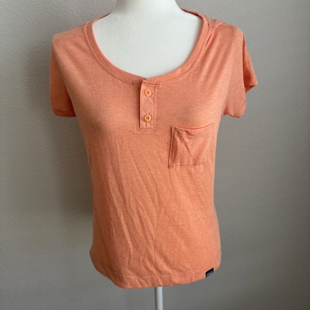Patagonia Womens Capilene Cool Trail Short Sleeve Hiking Shirt Orange Breathable